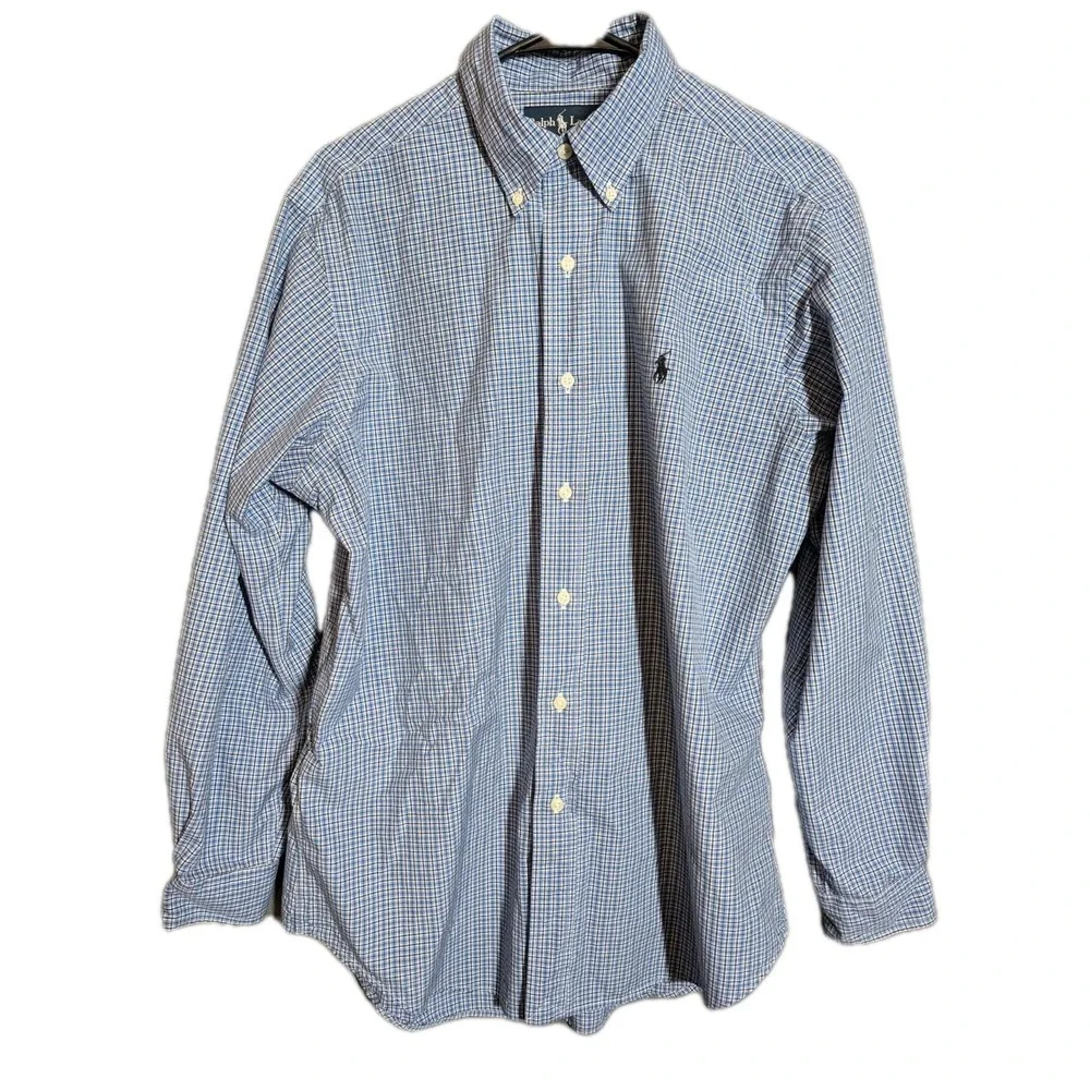 Ralph Lauren Classic Fit Y2K Era Ivy Style Blue‎ Check Shirt 15.5 M Preppy